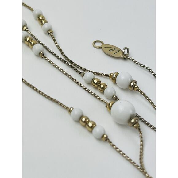 Liz Claiborne Gold Tone White Ball Bead Long Chain Necklace Station 80s Lobster - Picture 2 of 15